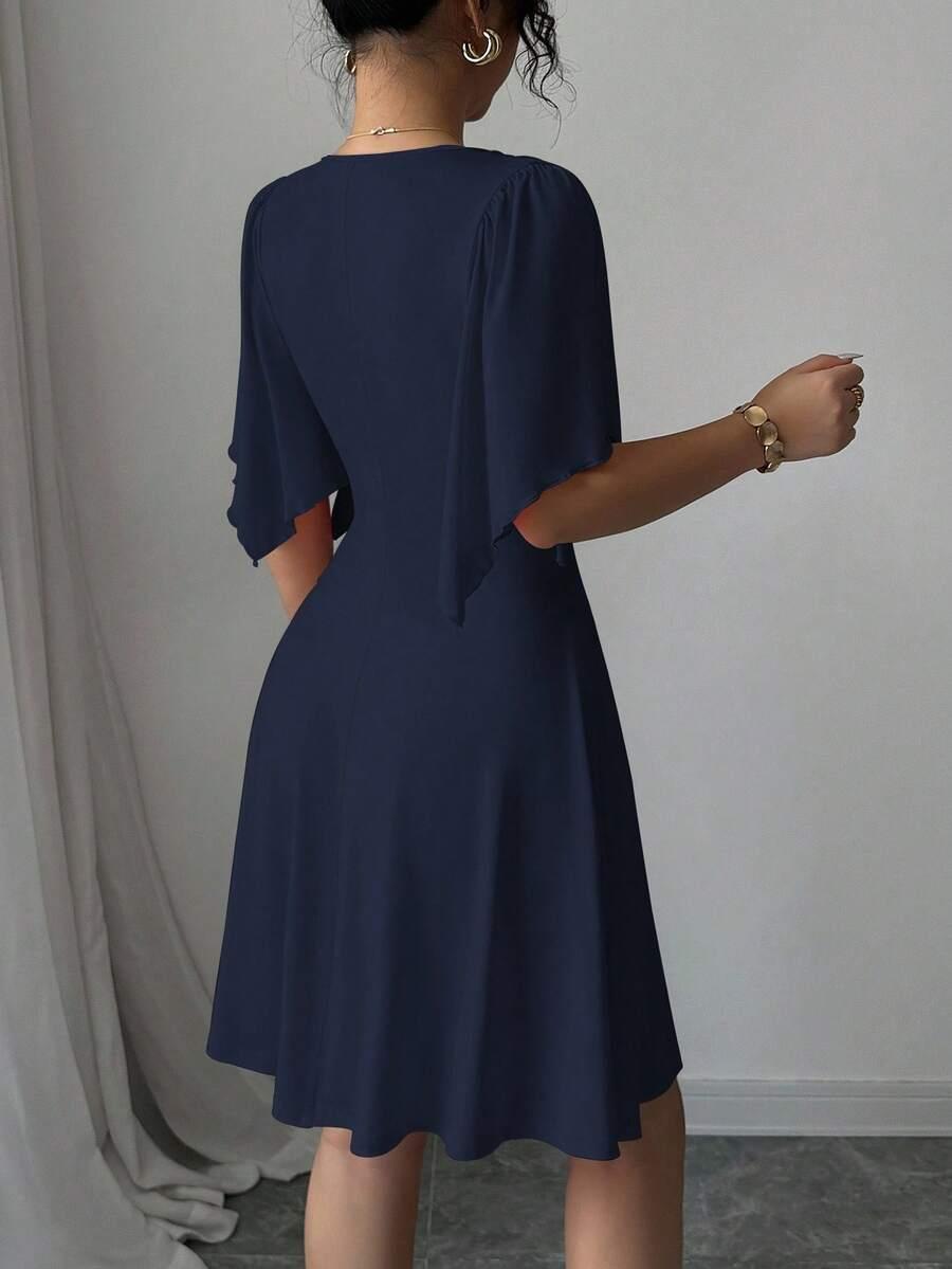 GRANATOWA SUKIENKA V-NECK 