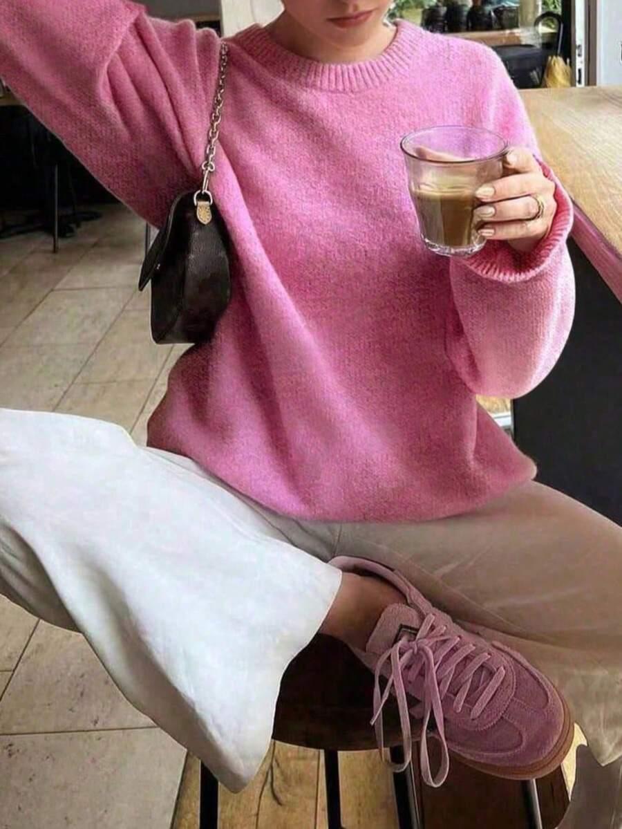 RÓŻOWY DZIANINOWY SWETER