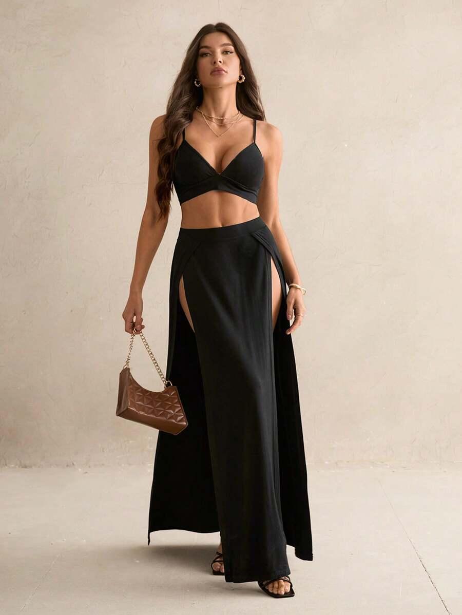 komplet crop top spódnica rozcięcia 