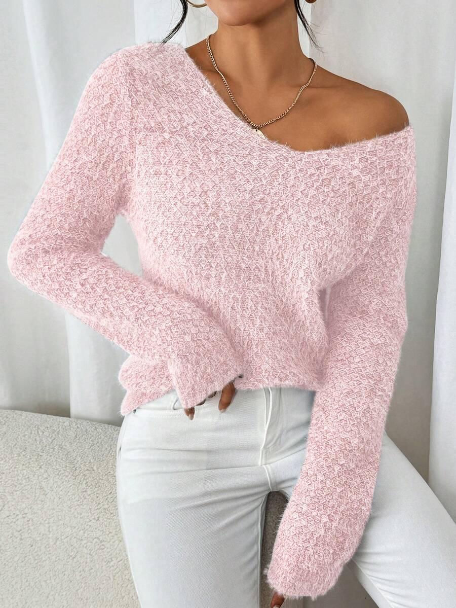 RÓŻOWY SWETER V-NECK