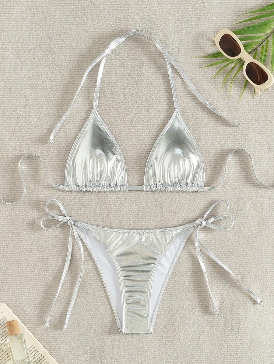 SREBRNE BIKINI DWUCZĘŚCIOWE WIĄZANE