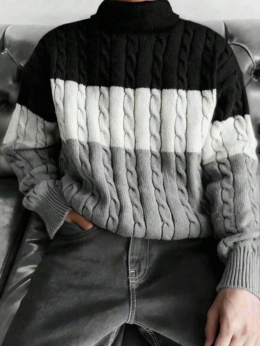 sweter kontrast golf splot