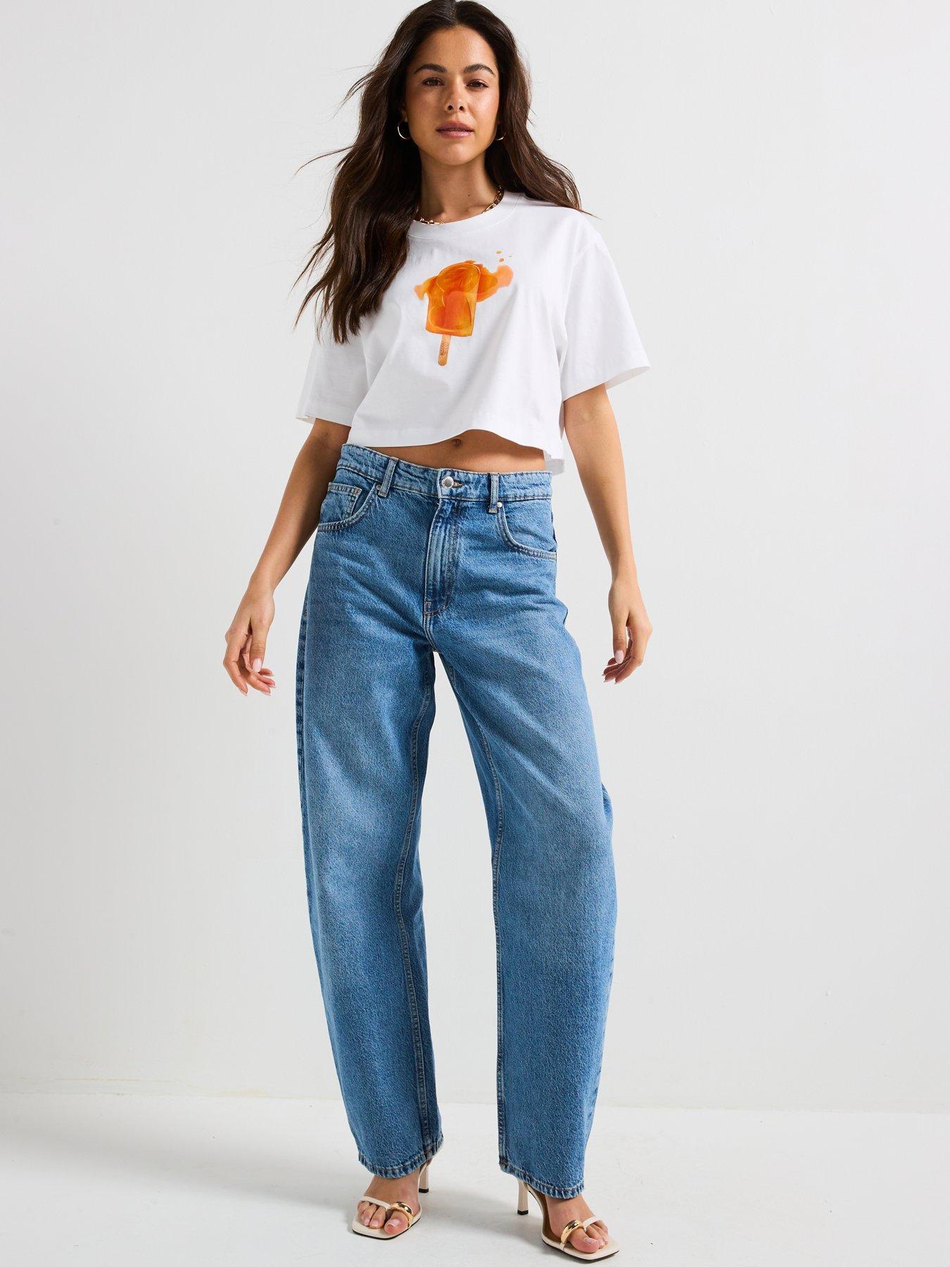 MOSCHINO JEANS KRÓTKI DAMSKI T-SHIRT Z NSDRUKIEM