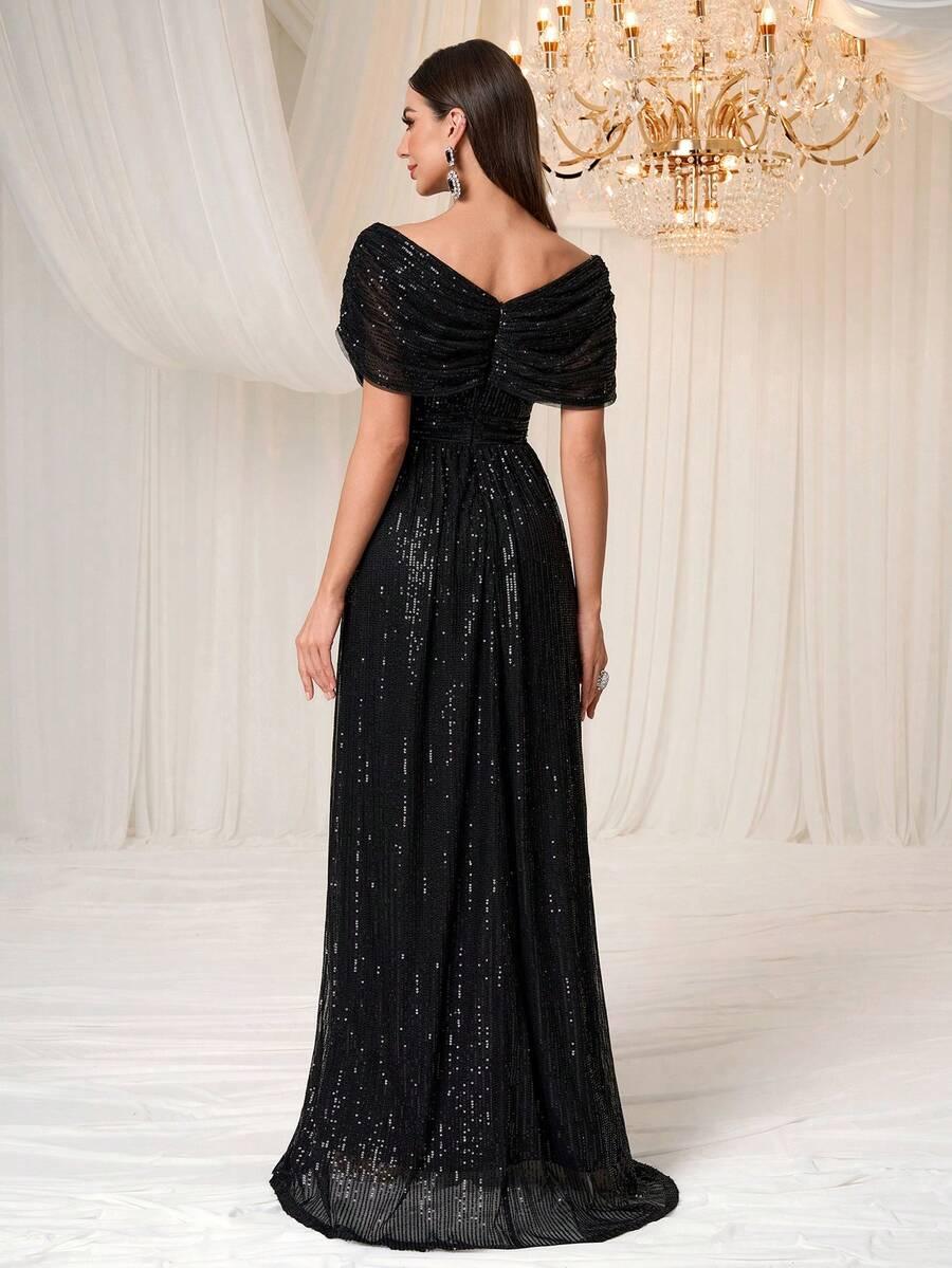 CZARNA MAXI SUKIENKA CEKINY
