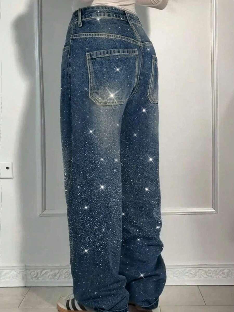 spodnie jeans zdobienie połysk
