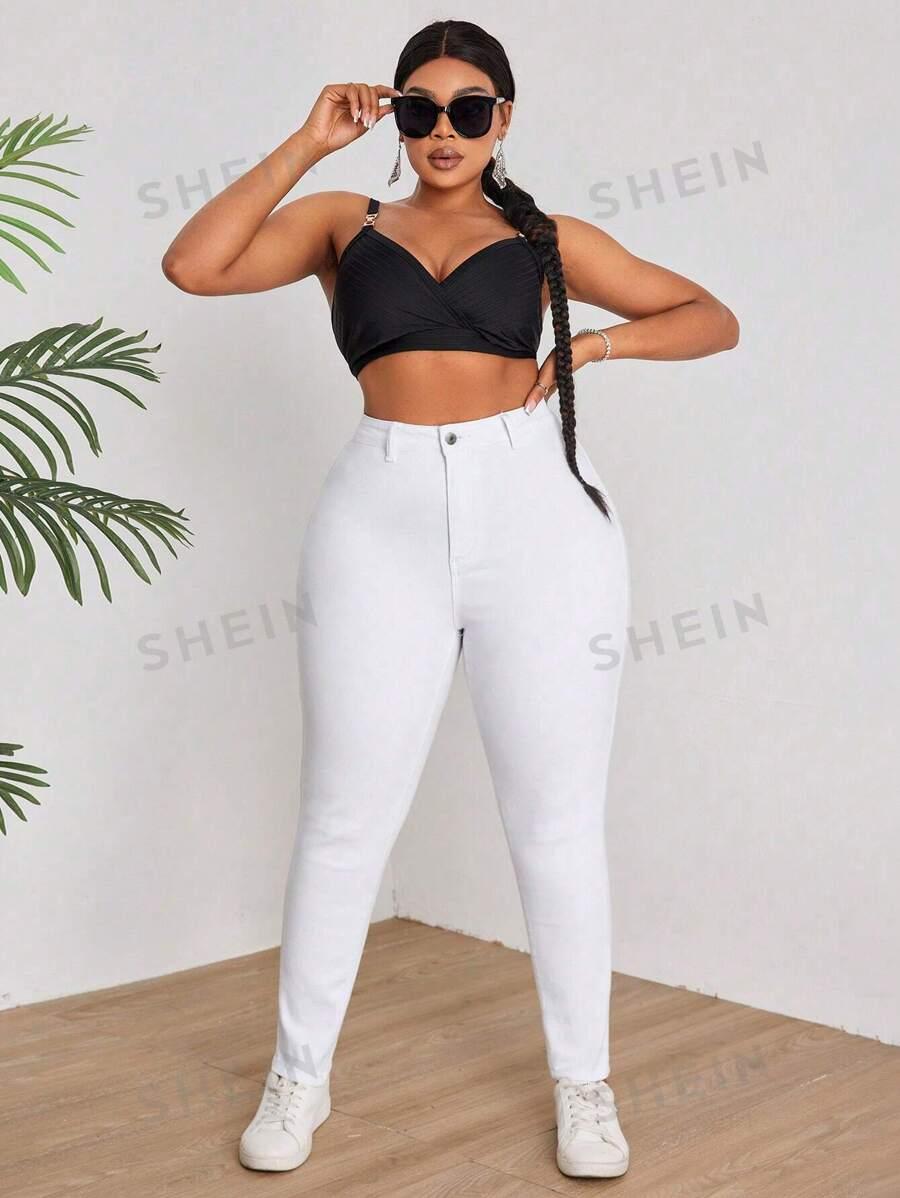 BIAŁE SPODNIE JEANS RURKI WYSOKI STAN