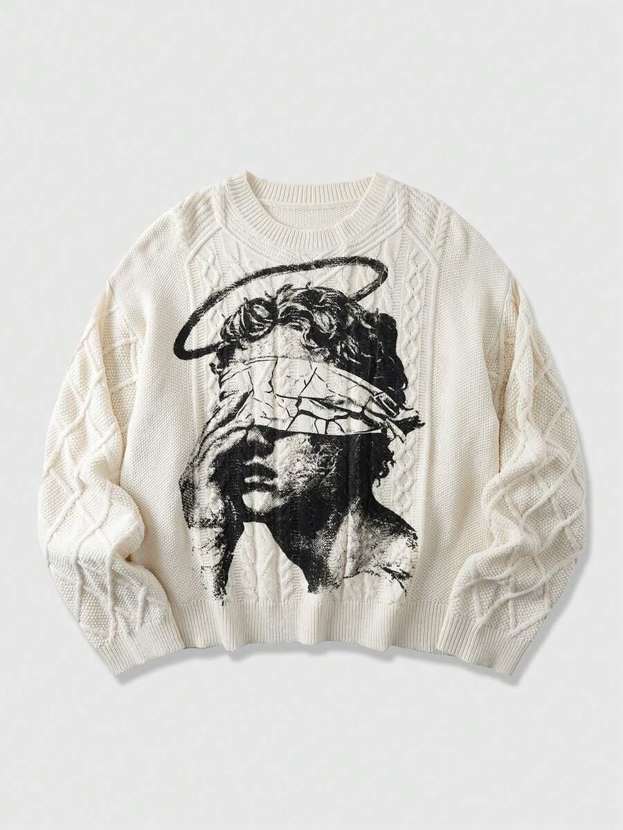 beżowy sweter nadruk