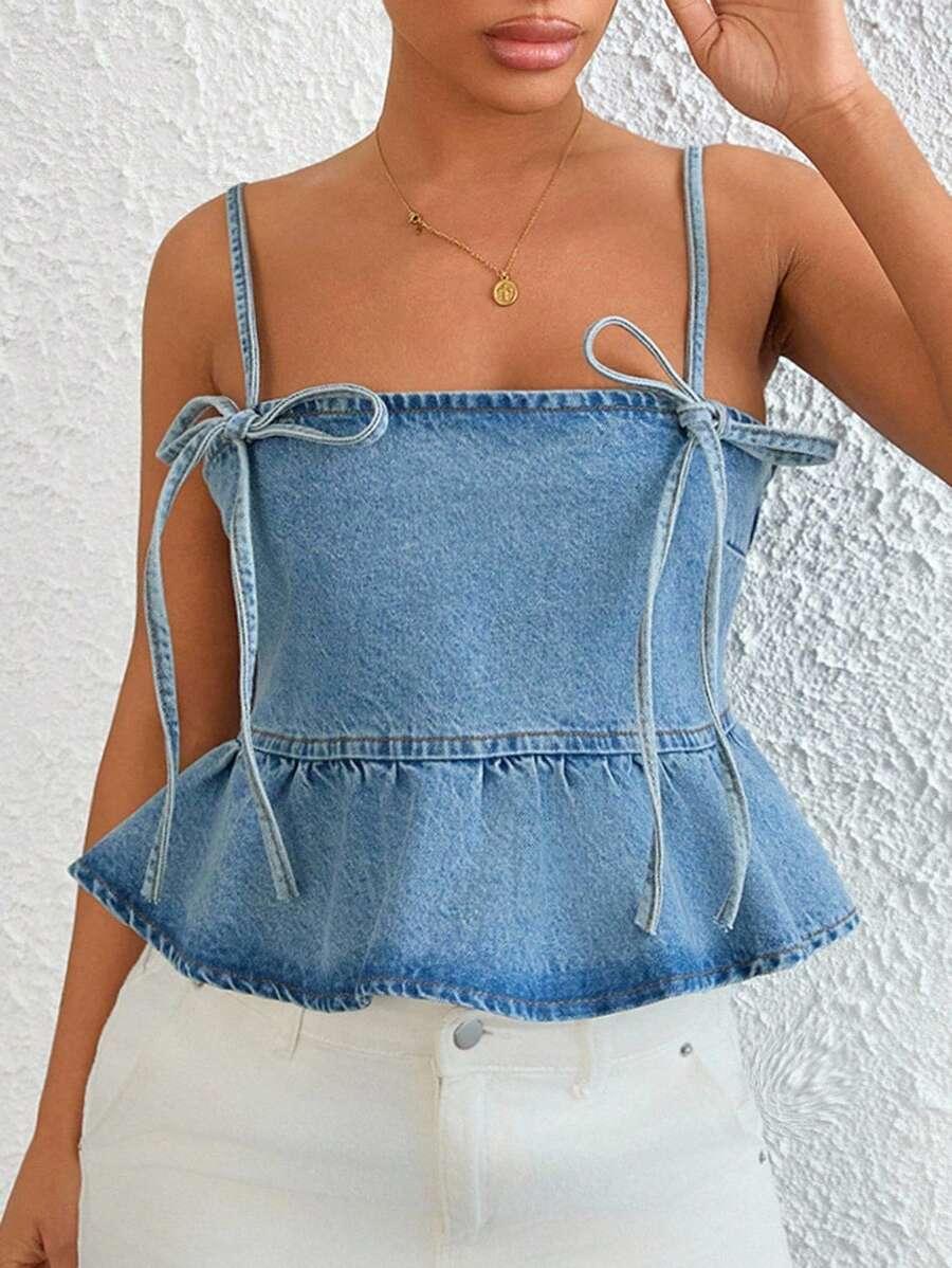 niebieski top jeans baskinka
