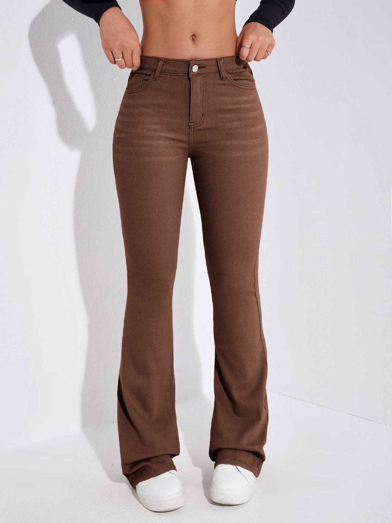 brązowe spodnie jeans dzwony