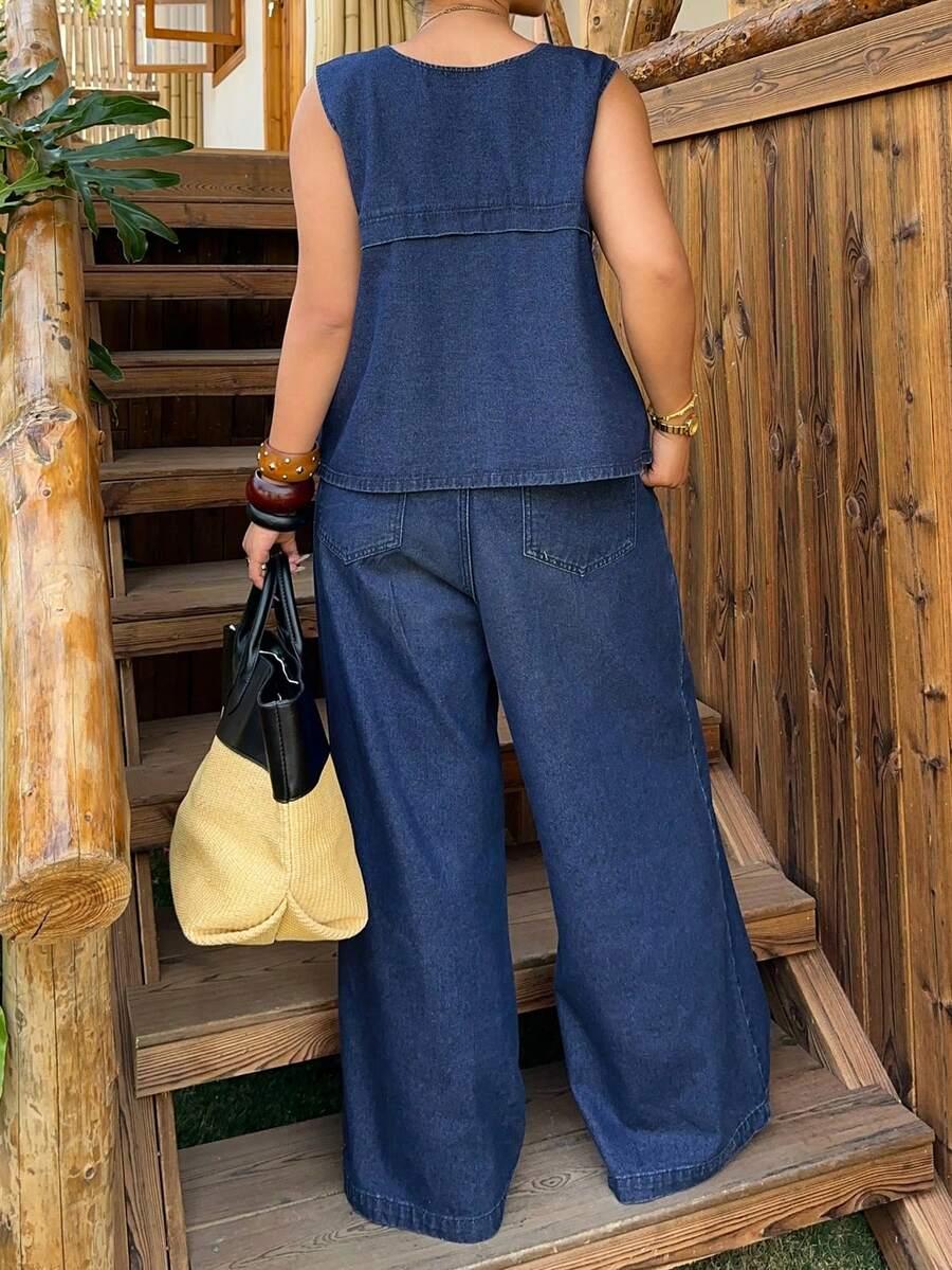 komplet jeans spodnie top