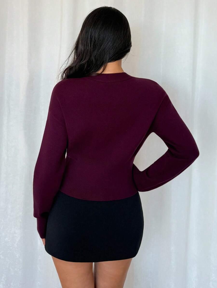 BORDOWY SWETER KARDIGAN V NECK