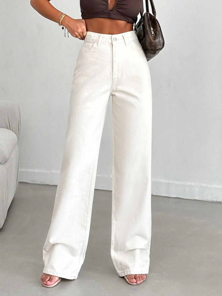 KREMOWE SPODNIE JEANS 