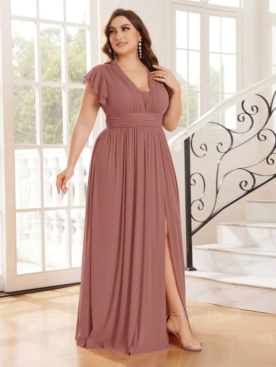 rozkloszowana maxi sukienka v neck rozcięcie 