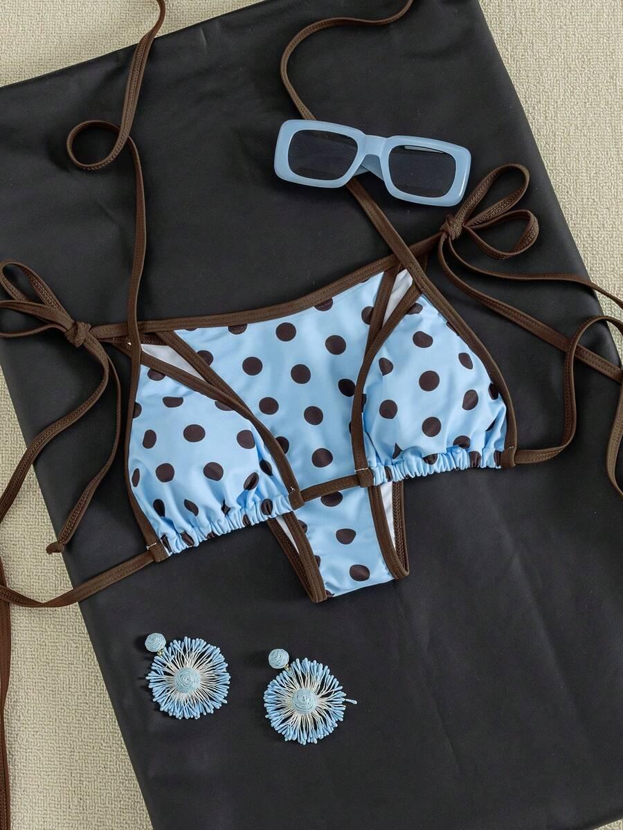 niebieski komplet bikini wzór groszki