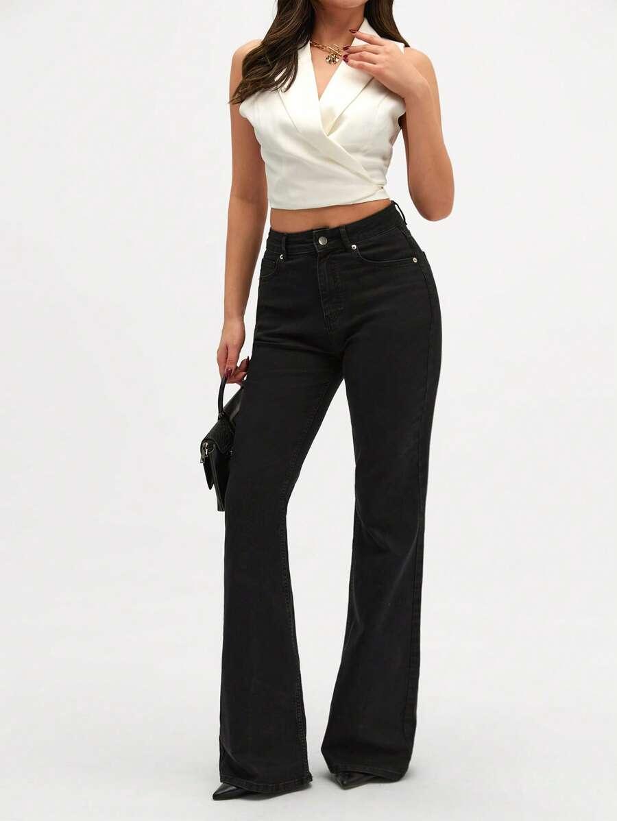 CZARNE SPODNIE JEANS DZWONY 
