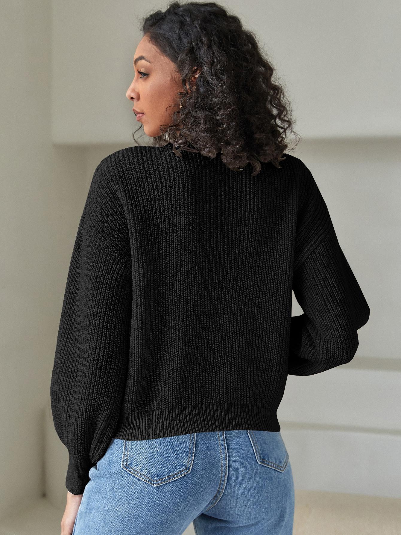 CZARNY SWETER KARDIGAN V-NECK