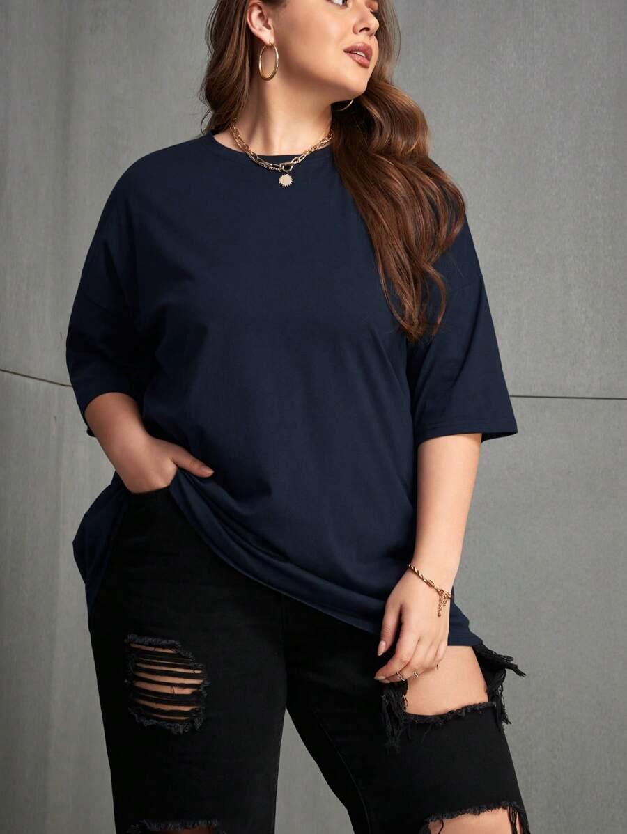 GRANATOWY T-SHIRT OVERSIZE