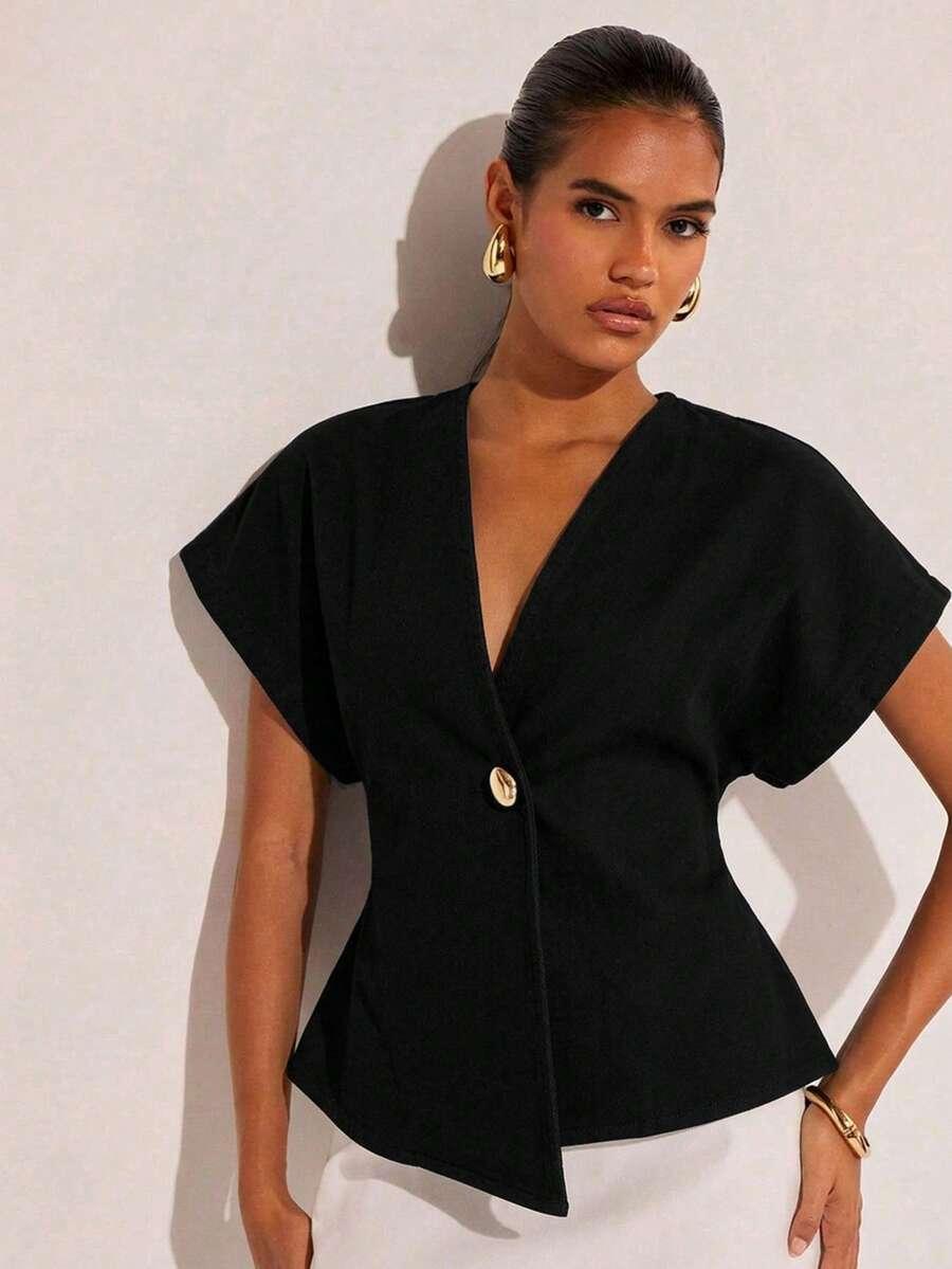 czarna bluzka v-neck