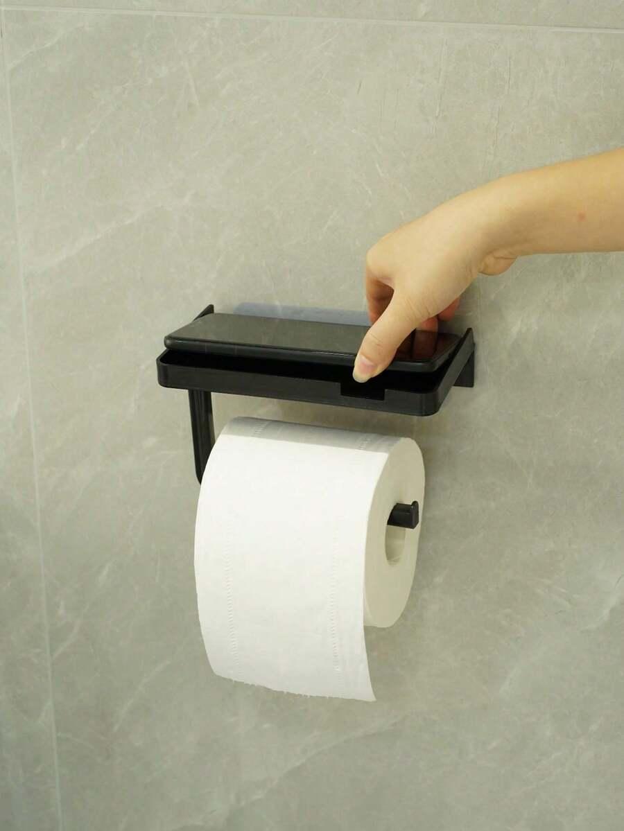 czarny uchwyt na papier toaletowy z półką