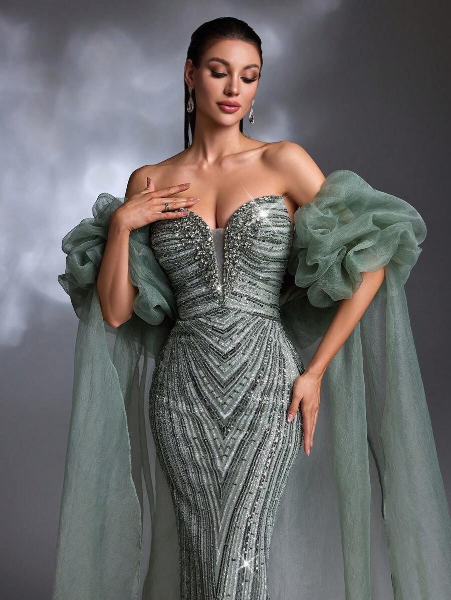 ELEGANCKA SUKIENKA MAXI Z CEKINAMI