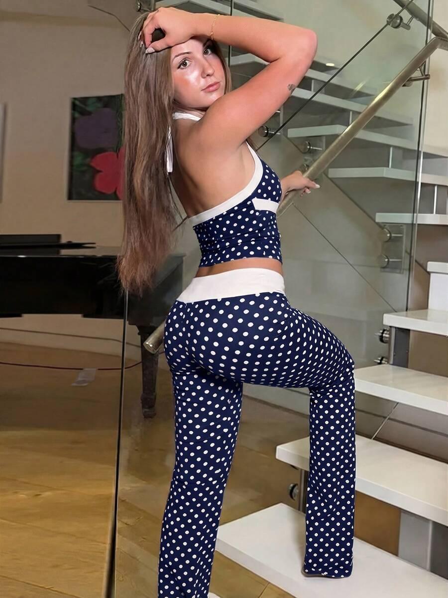 GRANATOWY TOP LEGGINSY KOMPLET