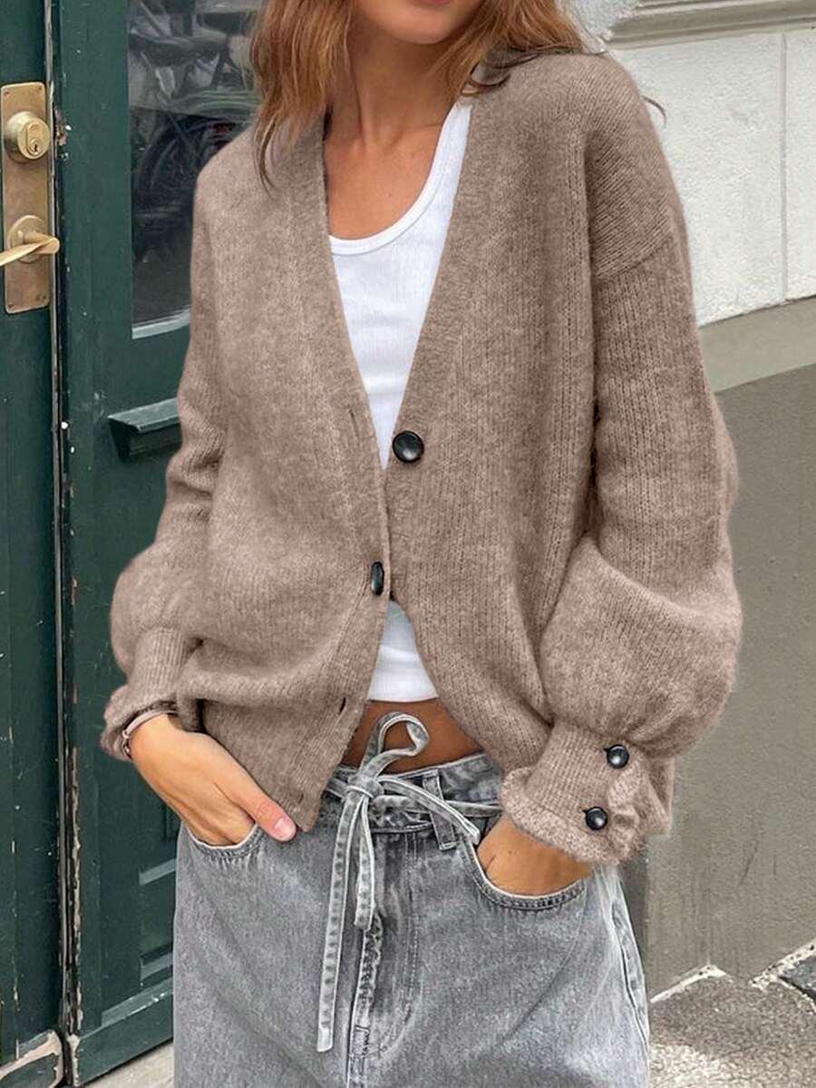 brązowy sweter kardigan