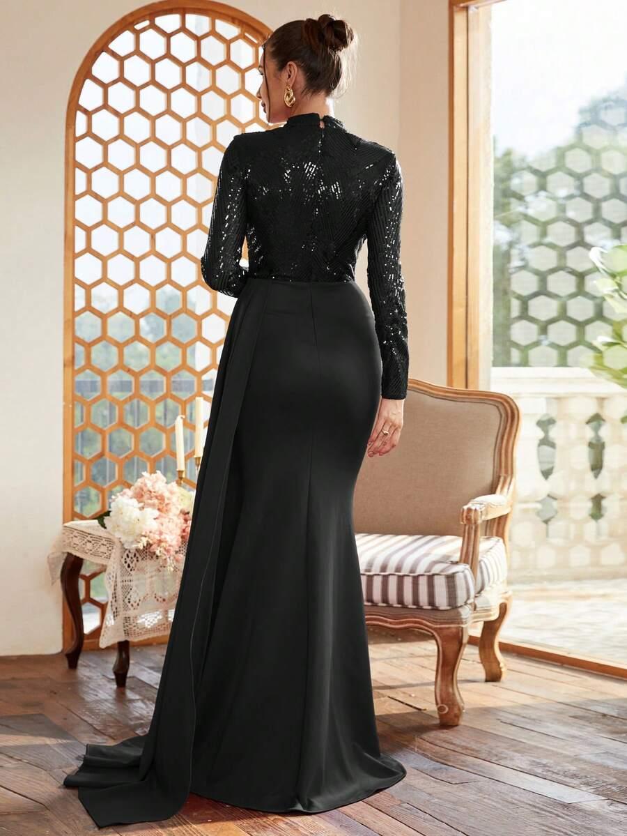 czarna maxi sukienka cekiny