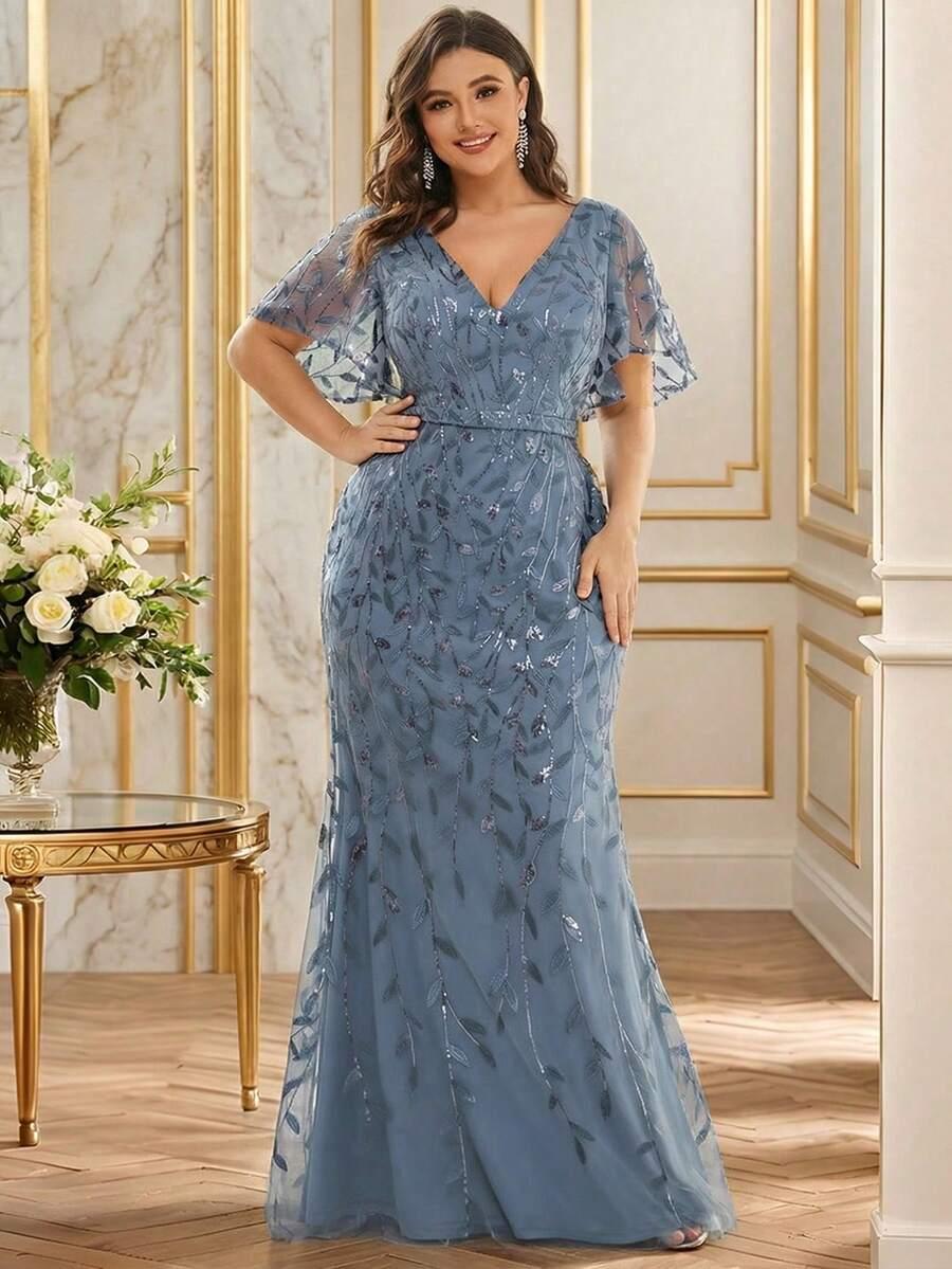 niebieska maxi sukienka zdobienie