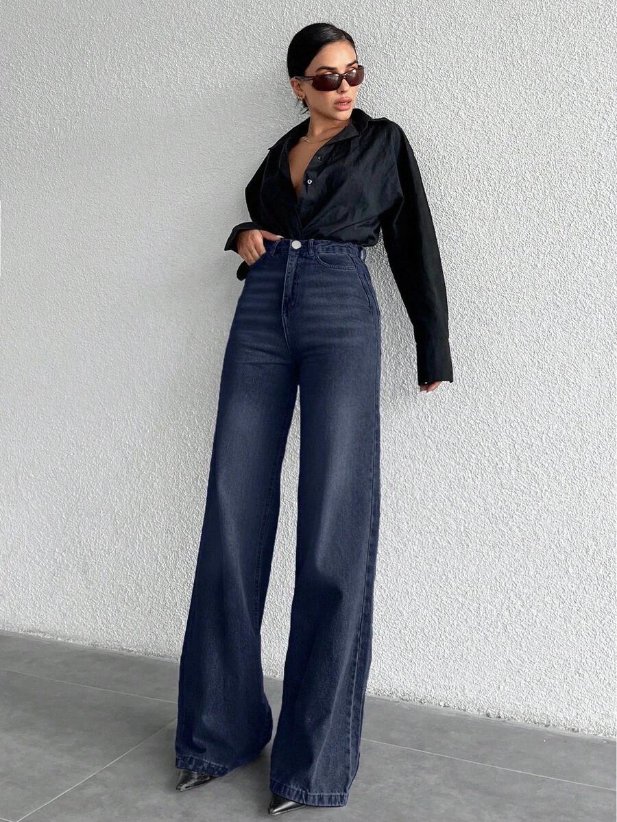 GRANATOWE SPODNIE JEANS