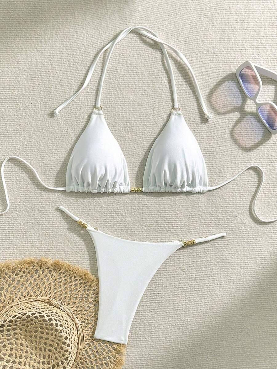 BIAŁY KOMPLET BIKINI STRINGI