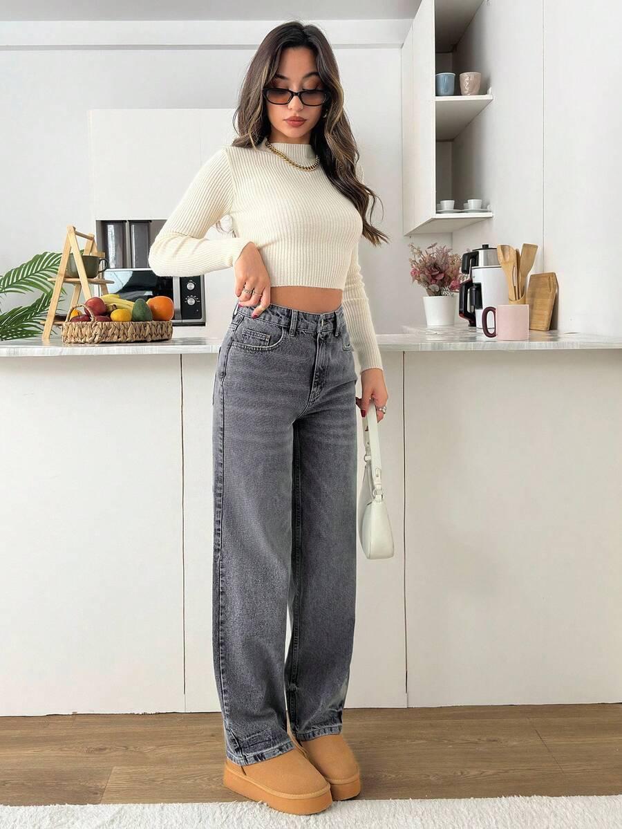 SZARE JEANSY WYSOKI STAN