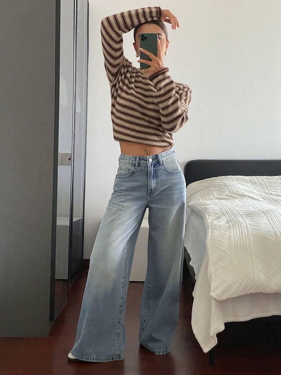 NIEBIESKIE PROSTE SPODNIE JEANS