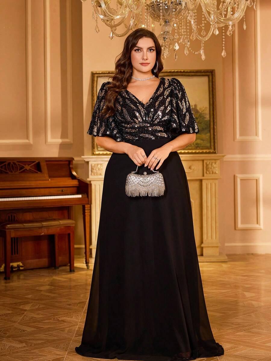 CZARNA MAXI SUKIENKA CEKINY