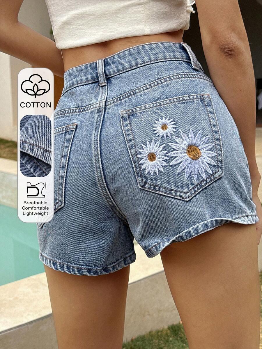 krótkie spodenki jeans kwiaty haft