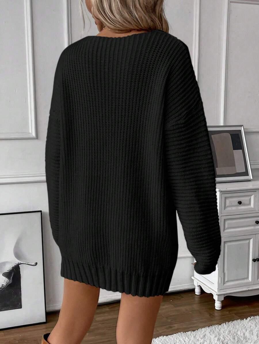 CZARNY DZIANINOWY SWETER 