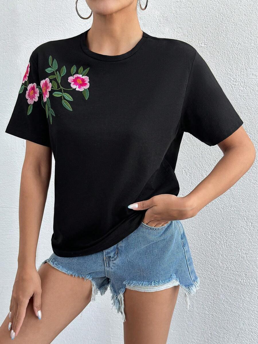 czarny t-shirt haft