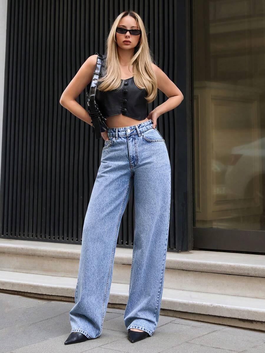 JEANSY DAMSKIE DZWONY REGULAR WYSOKI STAN BAWEŁNA
