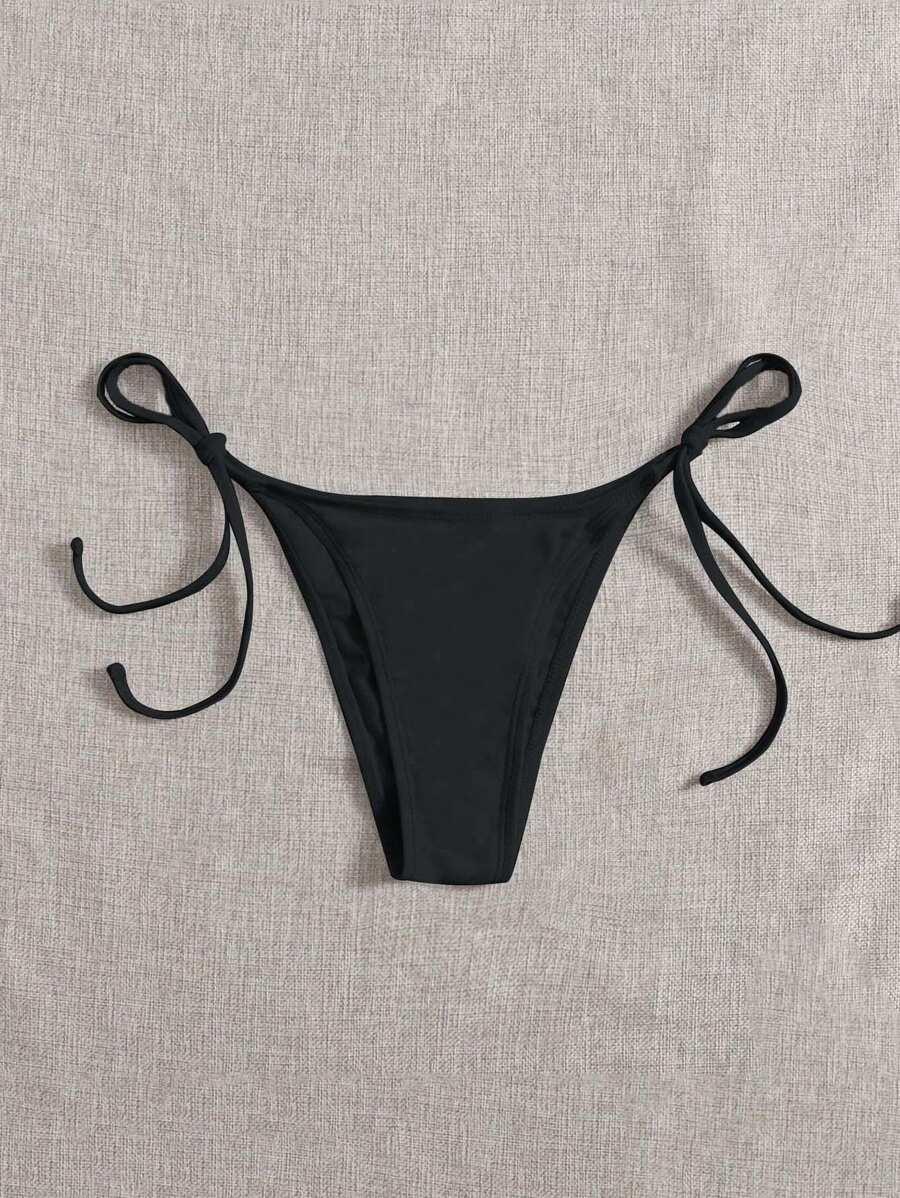 GŁADKI CZARNY DÓŁ OD BIKINI WIĄZANIE