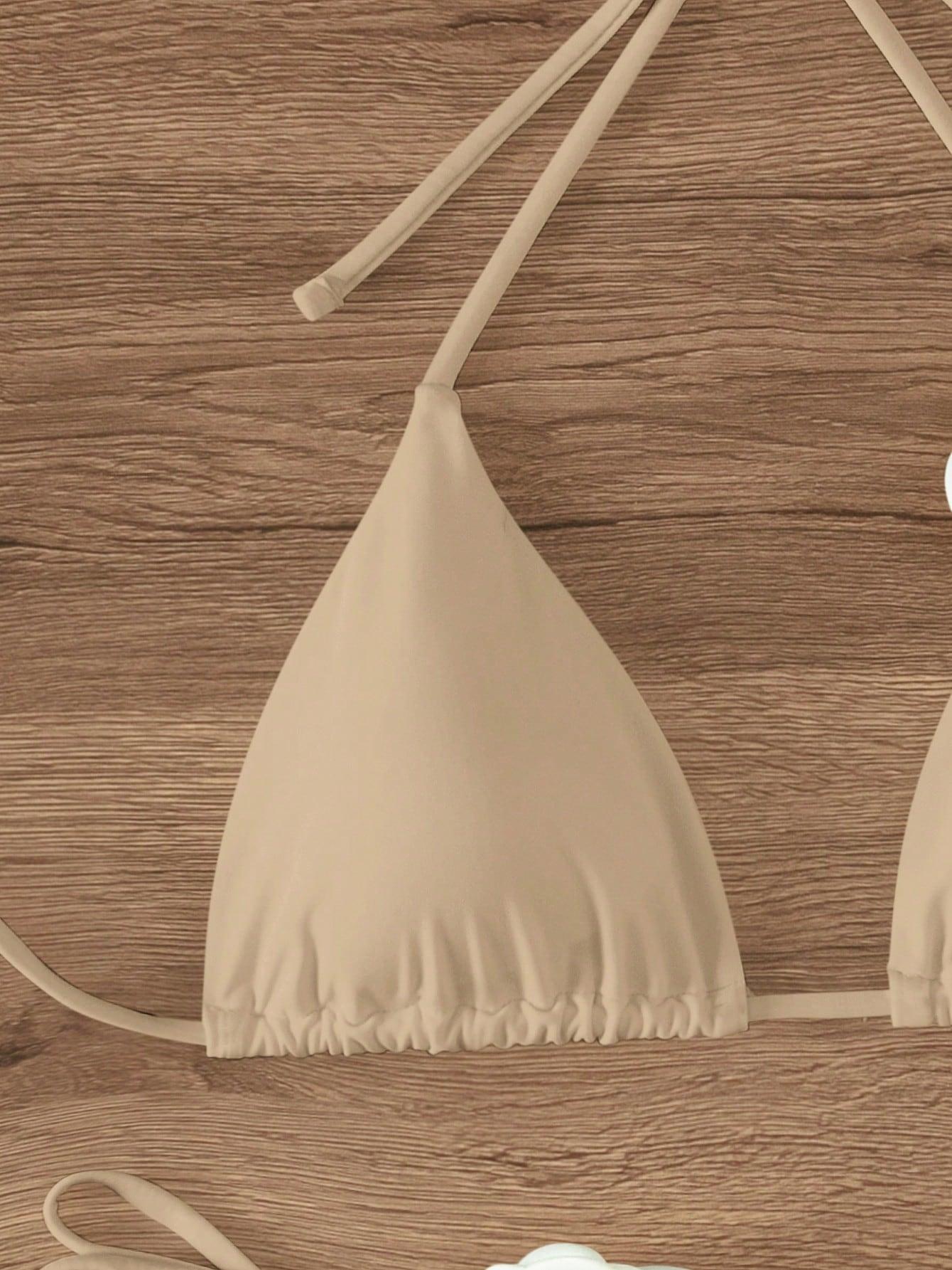 beżowy strój kąpielowy kwiaty 3d zdobienie