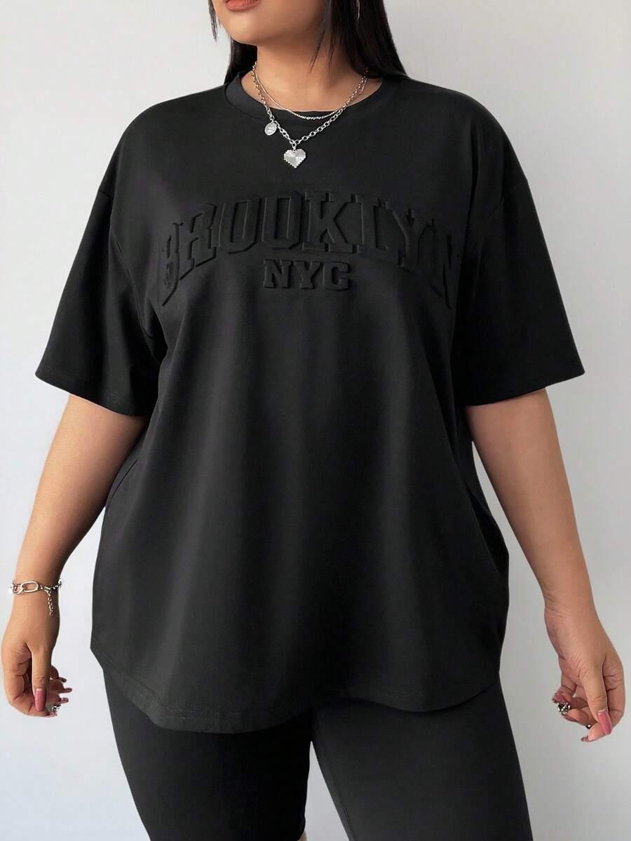 CZARNY T-SHIRT OKRĄGŁY DEKOLT 