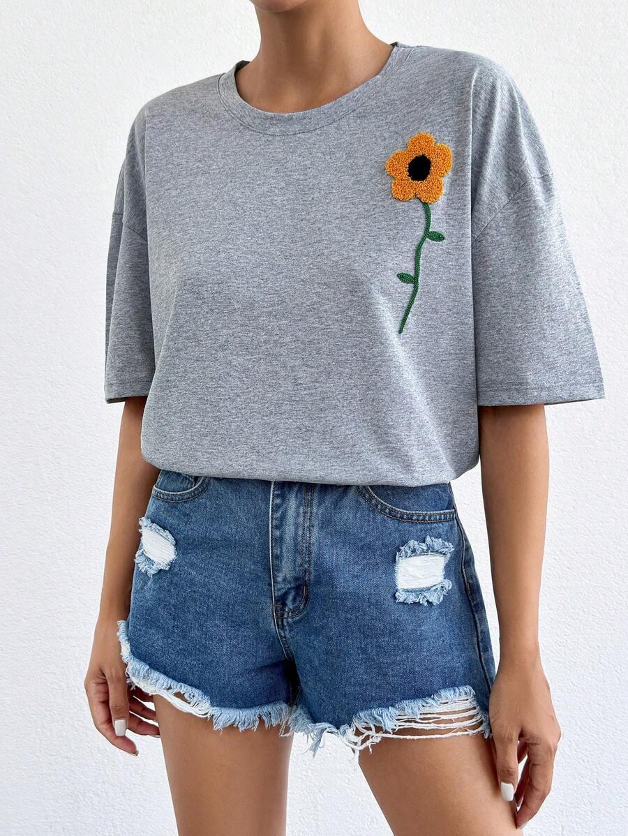 szary t-shirt haft