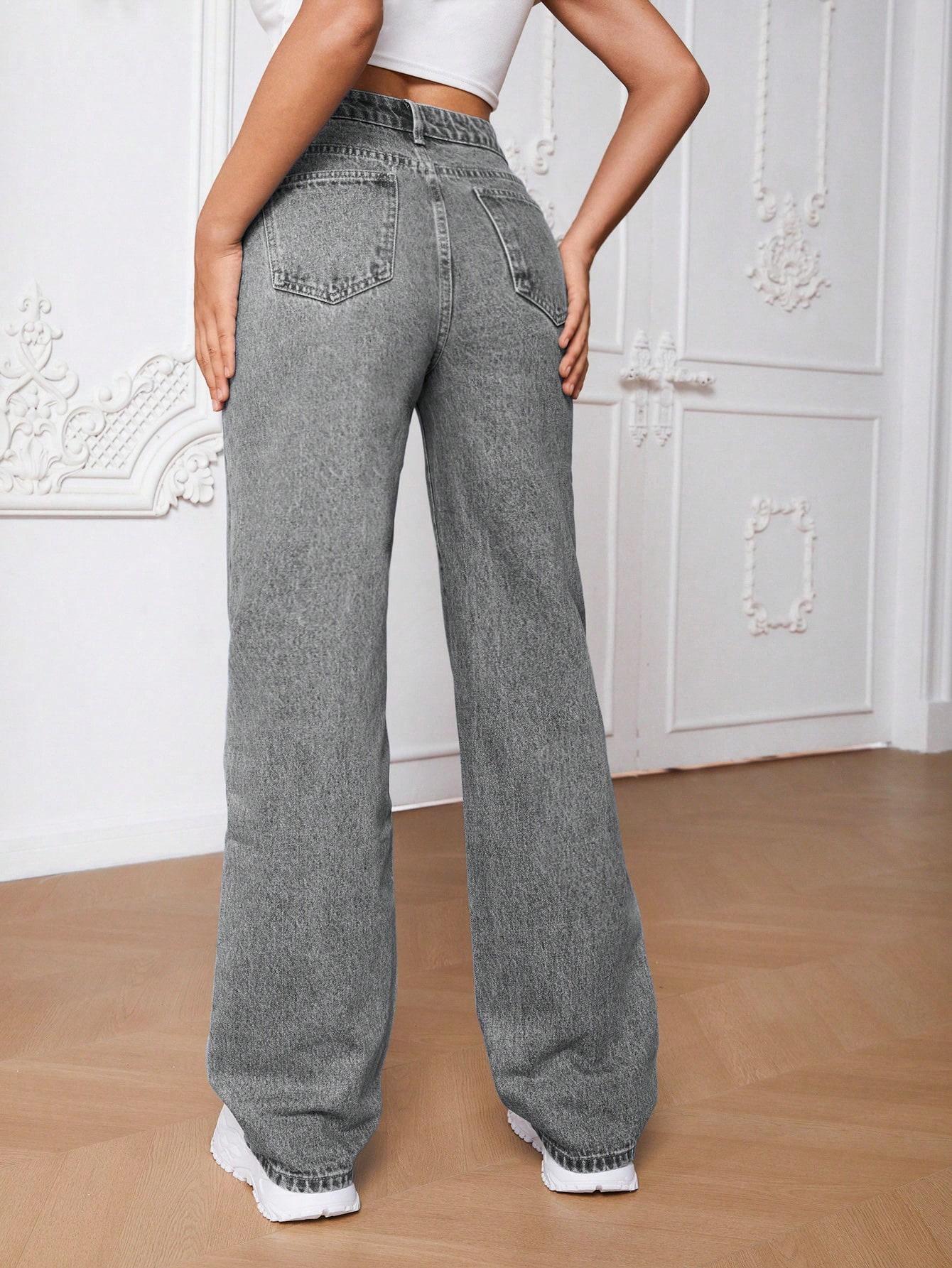 SZARE PROSTE SPODNIE JEANS