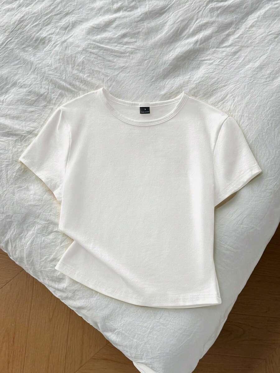 szary t-shirt okrągły dekolt 
