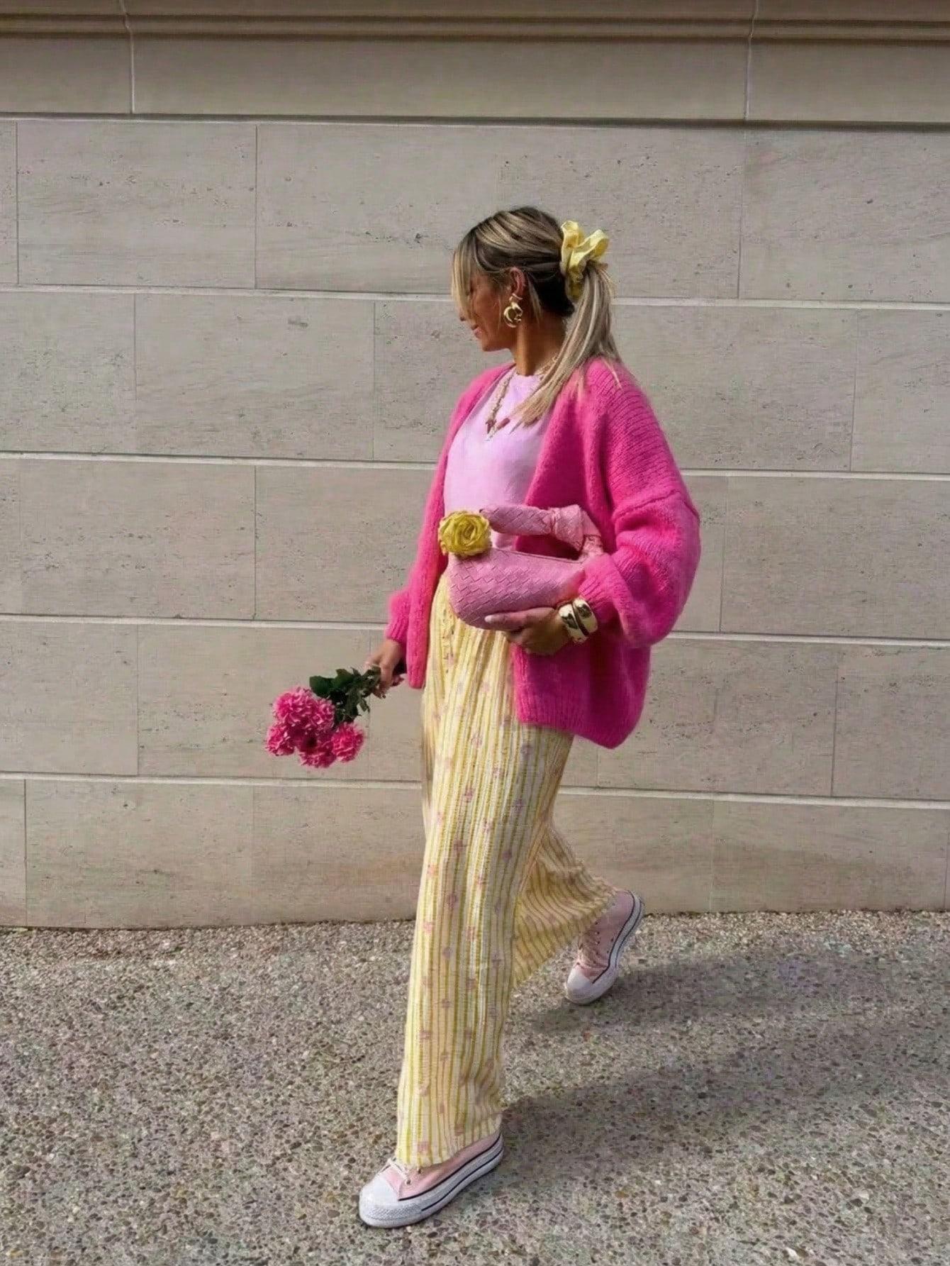 różowy sweter kardigan 
