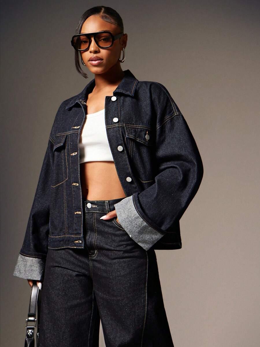 GRANATOWA KURTKA JEANS 