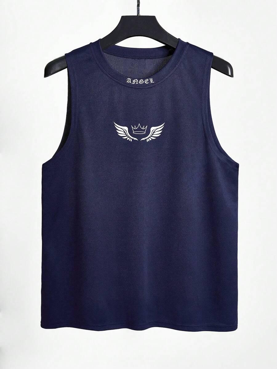 granatowy tank top koszulka bez rękawów nadruk