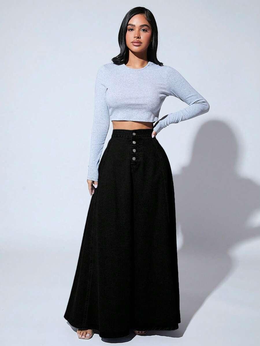 CZARNA MAXI SPÓDNICA JEANS