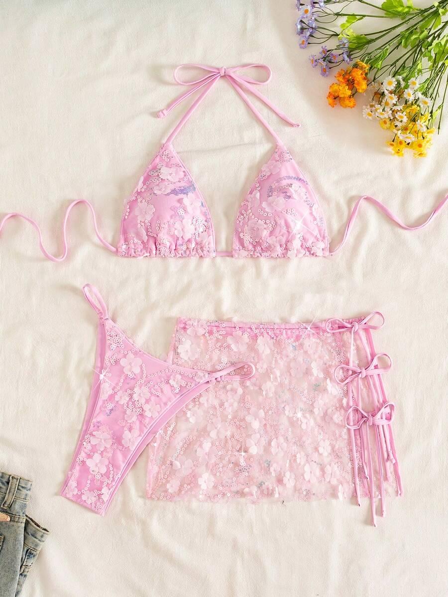 różowy STRÓJ KĄPIELOWY zdobienie