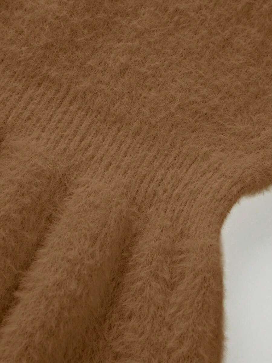 BRĄZOWY SWETER OKRĄGŁY DEKOLT 