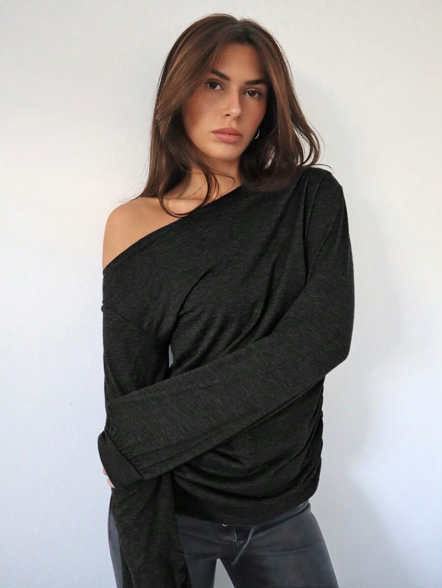 CZARNA BLUZKA ASYMETRIA